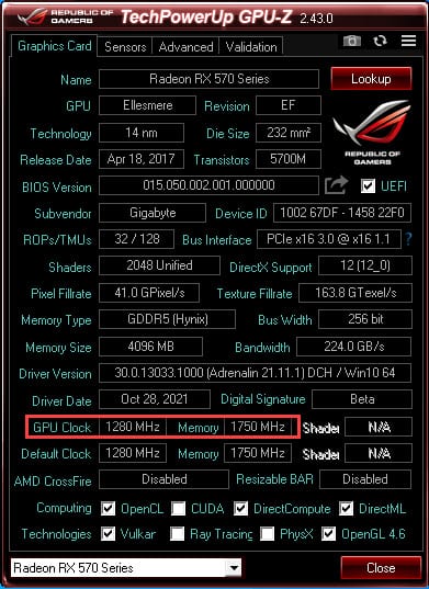 GPU-Z for RX 570